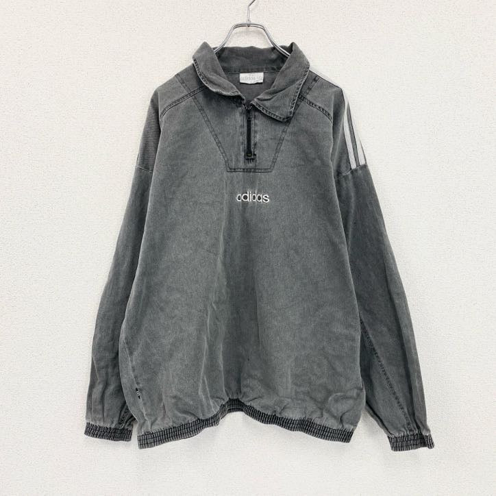 80s～　adidas　アディダス　ブラックデニムプルオーバー　ヴィンテージ　ダークグレー　XLサイズ