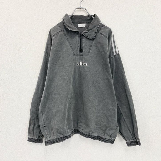 80s～　adidas　アディダス　ブラックデニムプルオーバー　ヴィンテージ　ダークグレー　XLサイズ