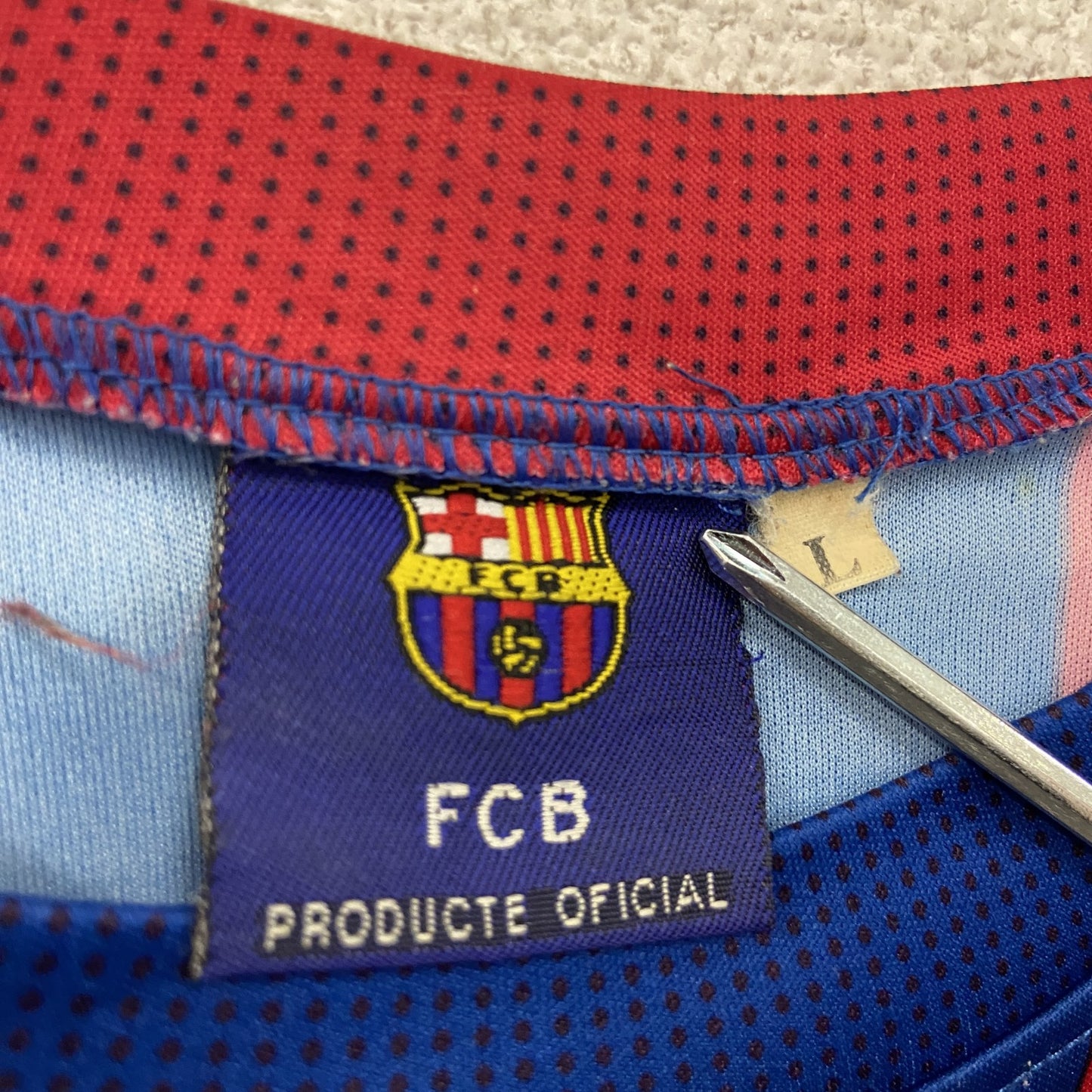 FCB　FCバルセロナ　ユニフォーム　ゲームシャツ　バイカラー　赤　レッド　青　ブルー　Lサイズ