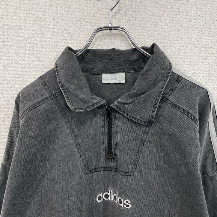 80s～　adidas　アディダス　ブラックデニムプルオーバー　ヴィンテージ　ダークグレー　XLサイズ