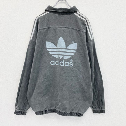 80s～　adidas　アディダス　ブラックデニムプルオーバー　ヴィンテージ　ダークグレー　XLサイズ