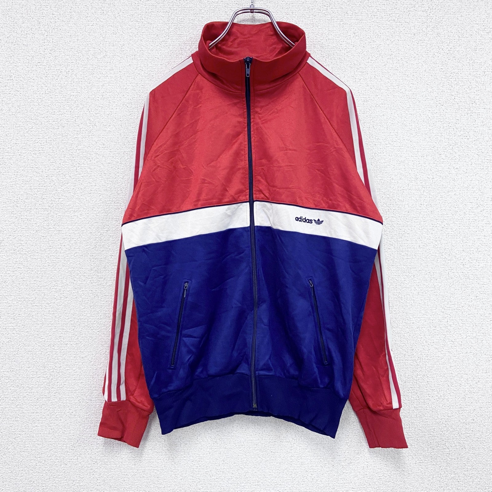 ～80s　adidas　アディダス　トラックジャケット/ジャージ　フロッキープリント　赤　レッド　F177サイズ
