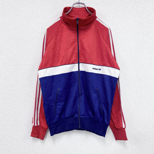 ～80s　adidas　アディダス　トラックジャケット/ジャージ　フロッキープリント　赤　レッド　F177サイズ