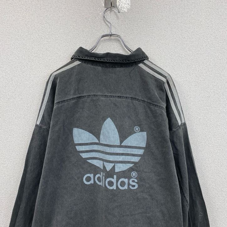 80s～　adidas　アディダス　ブラックデニムプルオーバー　ヴィンテージ　ダークグレー　XLサイズ