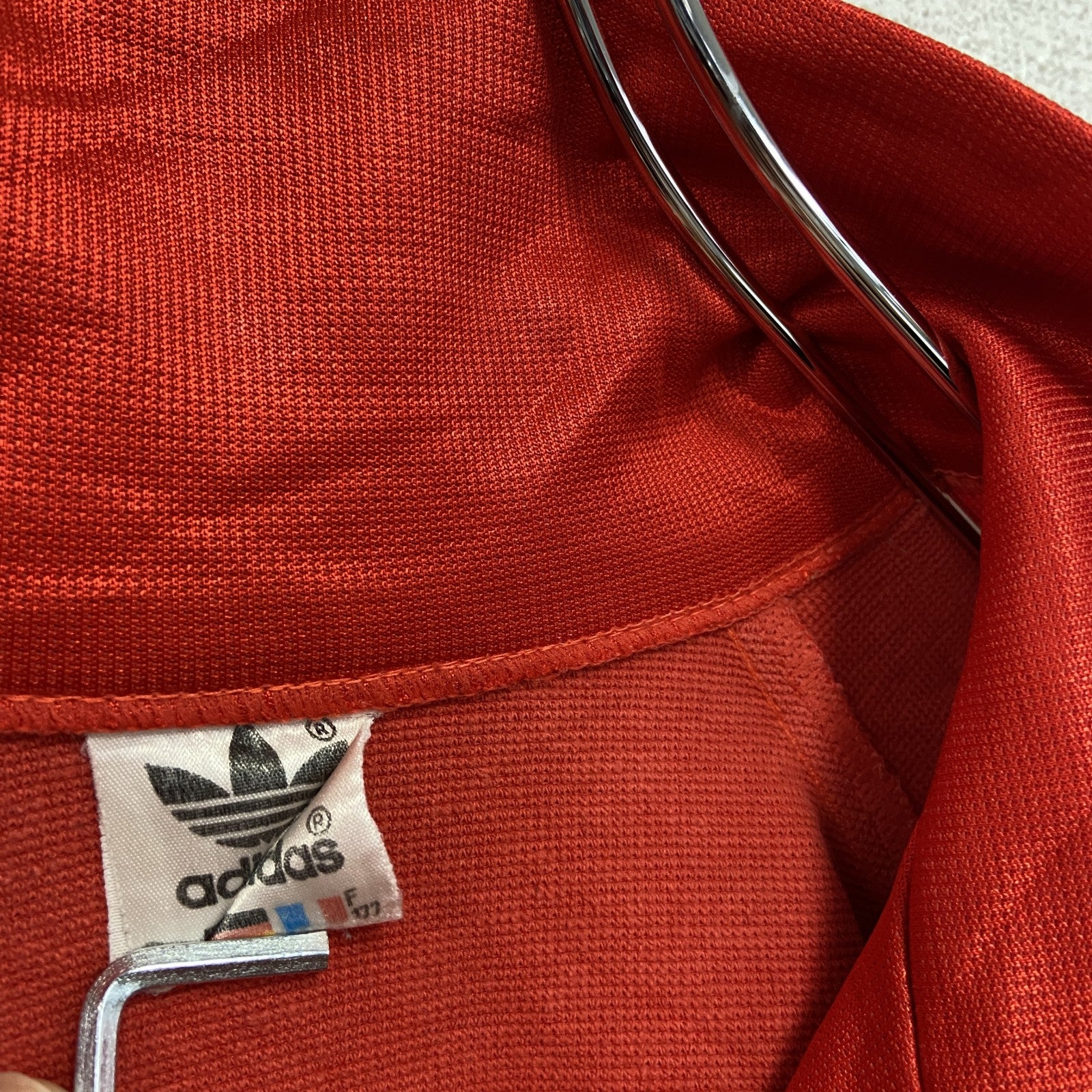 ～80s　adidas　アディダス　トラックジャケット/ジャージ　フロッキープリント　赤　レッド　F177サイズ