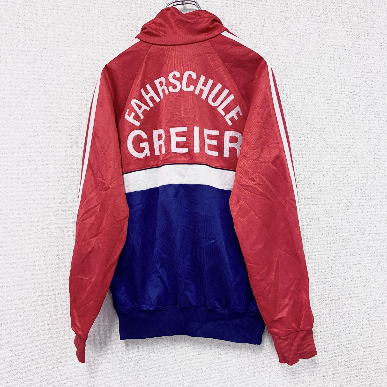 ～80s　adidas　アディダス　トラックジャケット/ジャージ　フロッキープリント　赤　レッド　F177サイズ