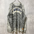 古着 used　HAWKEYES　長袖クルーネックプリントスウェット　トレーナー　グレー　黒　秋冬服　オーバーサイズ