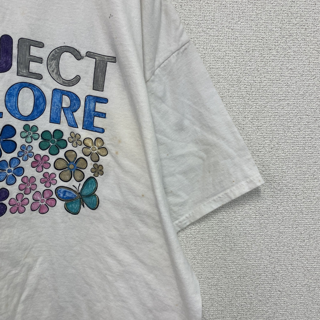 Hanes　ヘインズ　半袖プリントイラストTシャツ　3連プリント　蝶　白　ホワイト　2XLサイズ