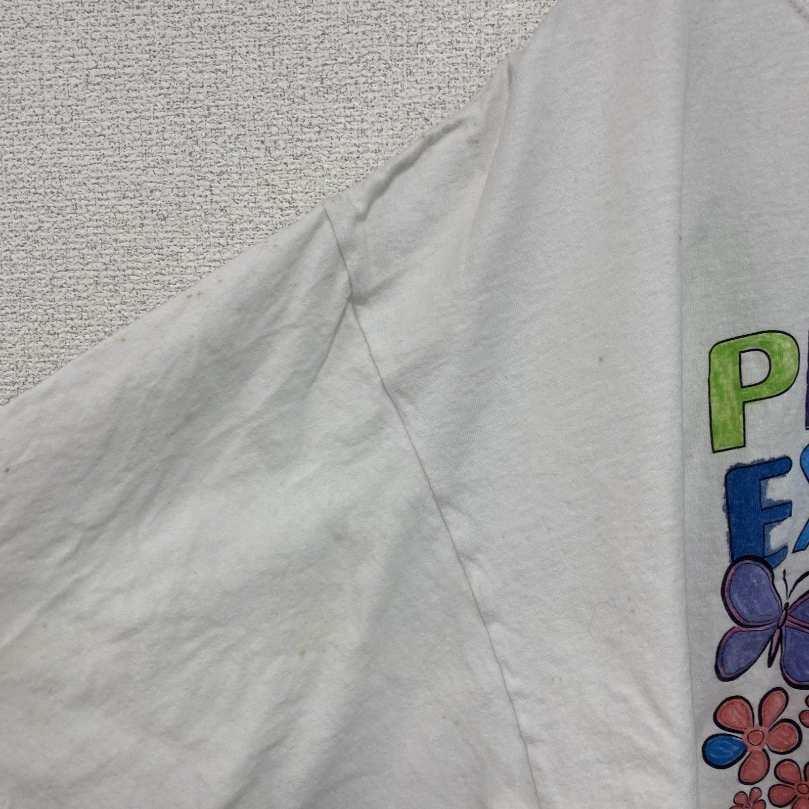 Hanes　ヘインズ　半袖プリントイラストTシャツ　3連プリント　蝶　白　ホワイト　2XLサイズ
