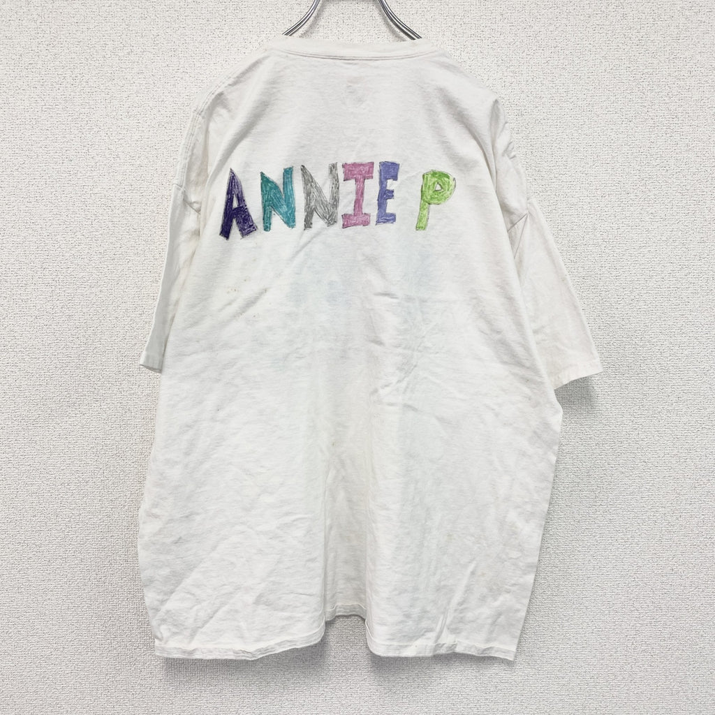 Hanes　ヘインズ　半袖プリントイラストTシャツ　3連プリント　蝶　白　ホワイト　2XLサイズ