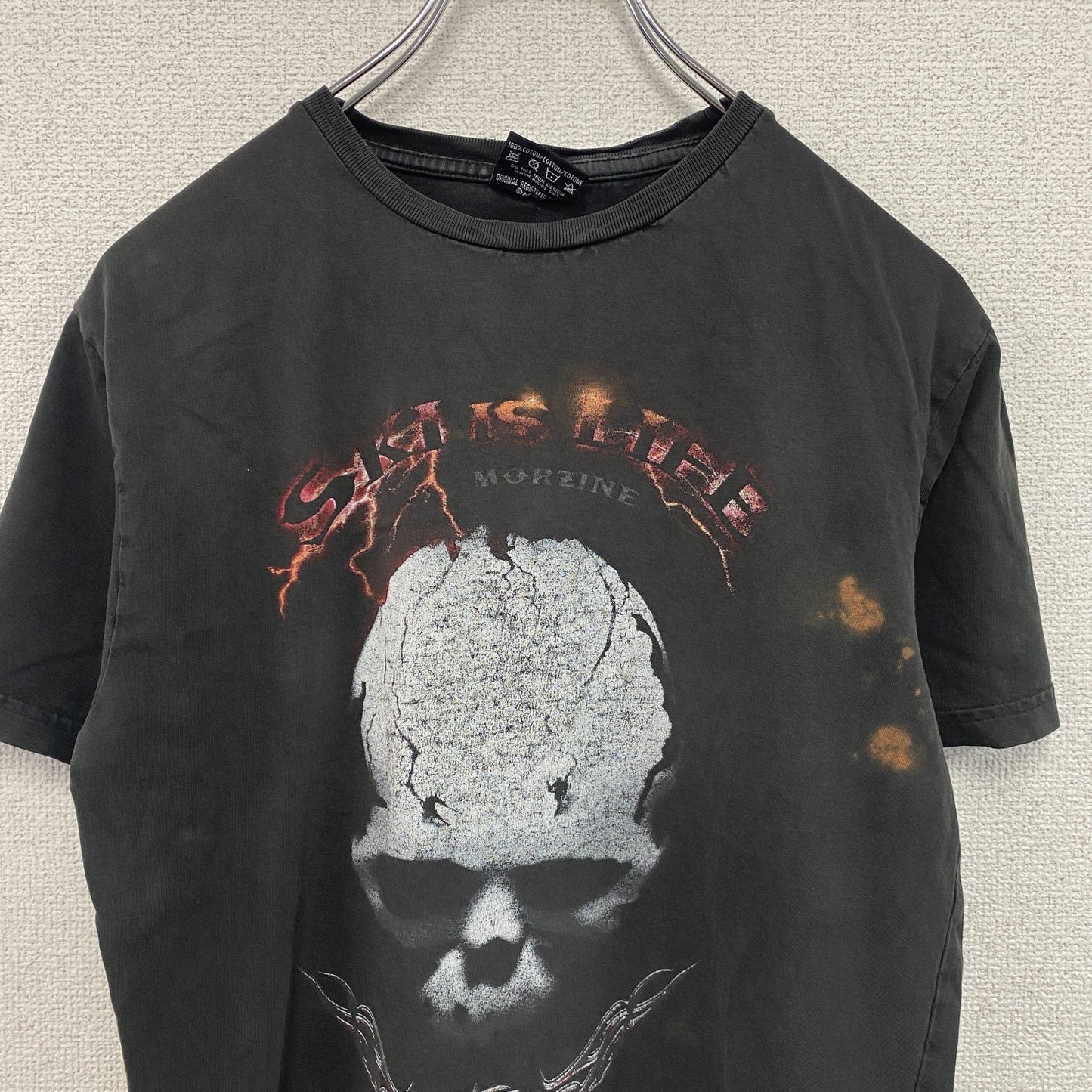 UP　アップ　半袖プリントTシャツ　スカル　ダークグレー　Sサイズ