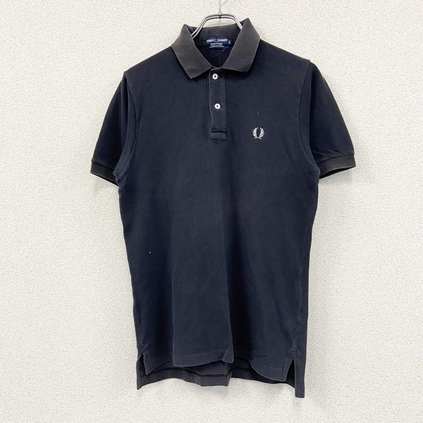 FRED PERRY　フレッドペリー　半袖ポロシャツ　刺繍ロゴ　フェード　ワンポイント　紺　ネイビー　Lサイズ