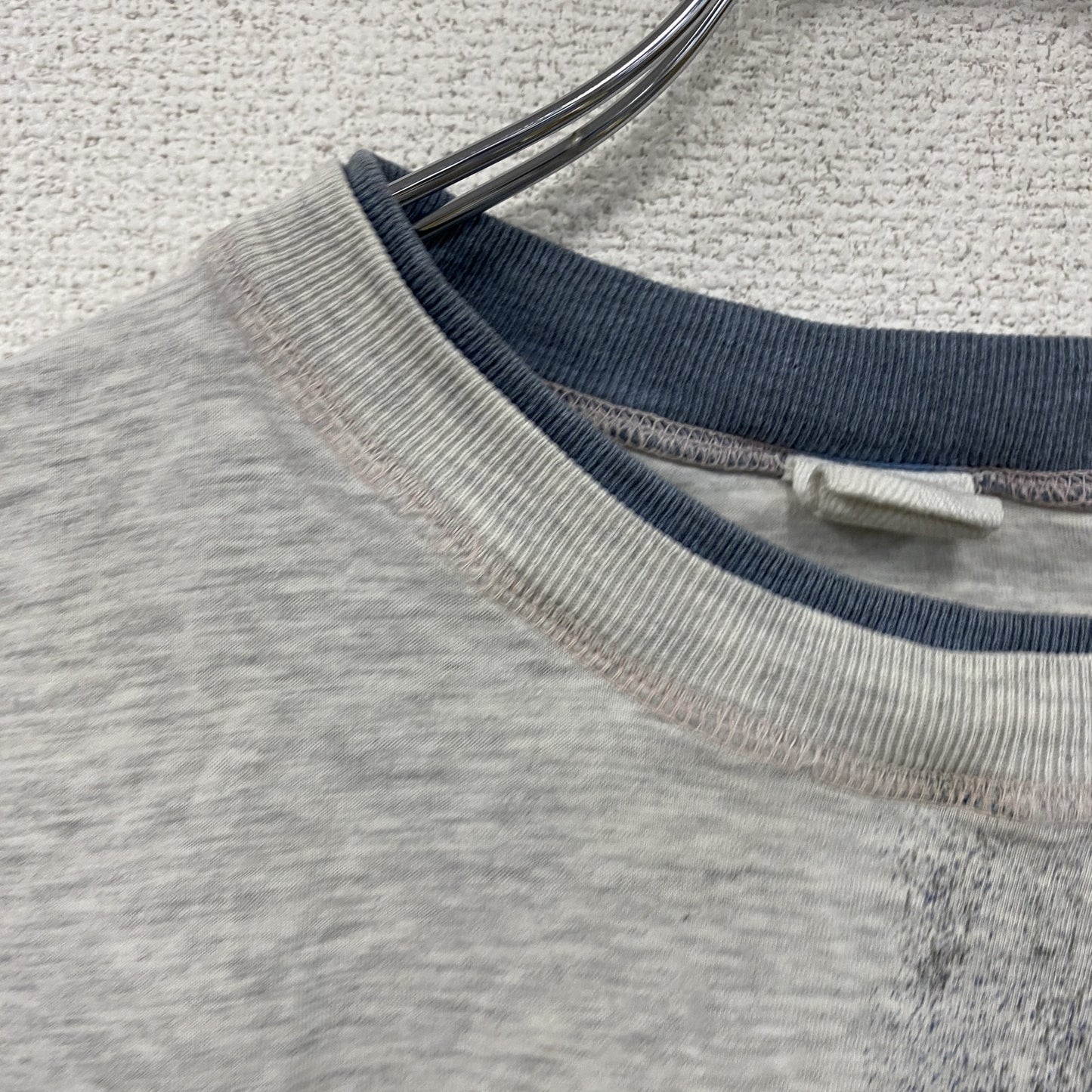 半袖イラストプリントTシャツ　アーチプリント　両面プリント　切り替え　スポーツ　霜降りグレー　青　ブルー　XLサイズ