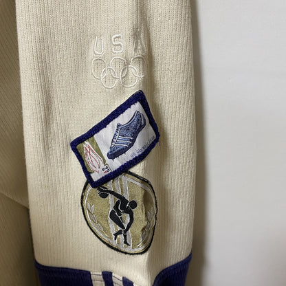 古着 used　adidas アディダス　オリンピック　長袖ニット　セーター　ワンポイントロゴ刺繍　ワッペン　白　Lサイズ