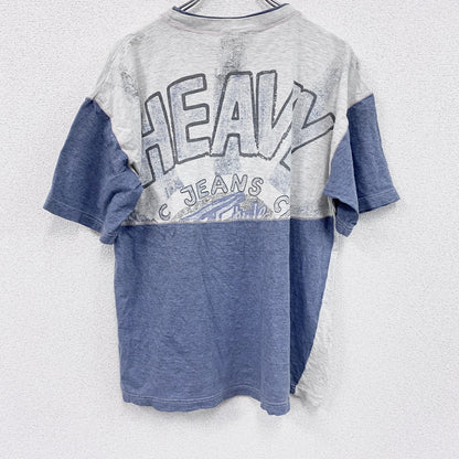 半袖イラストプリントTシャツ　アーチプリント　両面プリント　切り替え　スポーツ　霜降りグレー　青　ブルー　XLサイズ