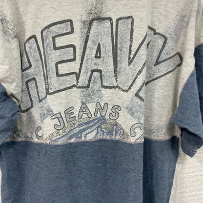 半袖イラストプリントTシャツ　アーチプリント　両面プリント　切り替え　スポーツ　霜降りグレー　青　ブルー　XLサイズ
