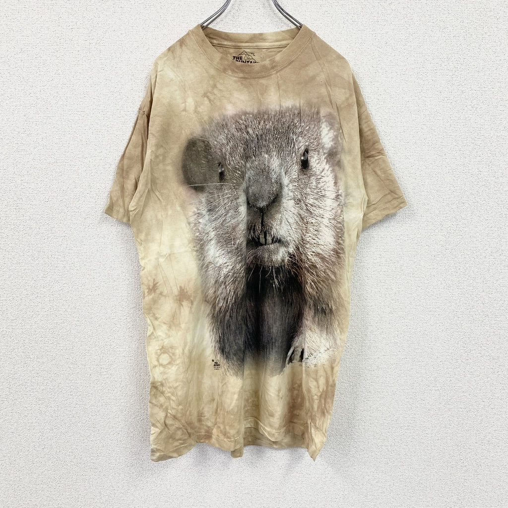 THE MOUNTAIN　半袖プリントTシャツ　アニマルT　タイダイ　ベージュ　Lサイズ