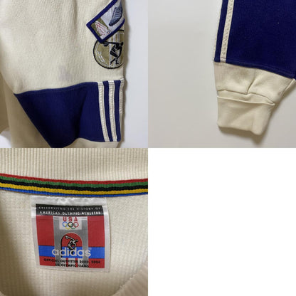 古着 used　adidas アディダス　オリンピック　長袖ニット　セーター　ワンポイントロゴ刺繍　ワッペン　白　Lサイズ