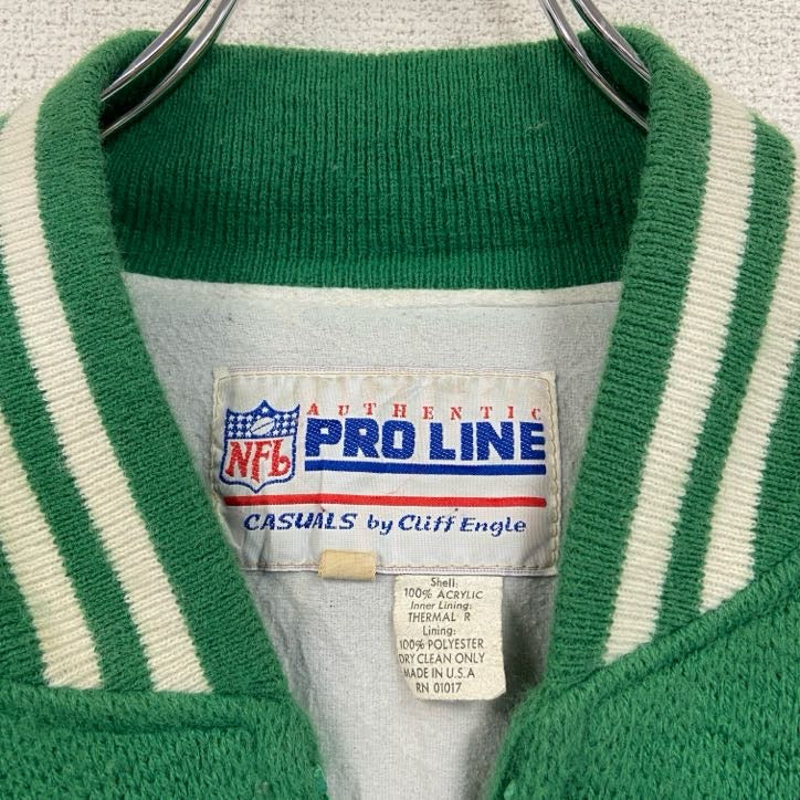 ～90s　PRO LINE　NFL　JETS　フルジップニットスタジャン　ヴィンテージ　緑　グリーン　Lサイズ