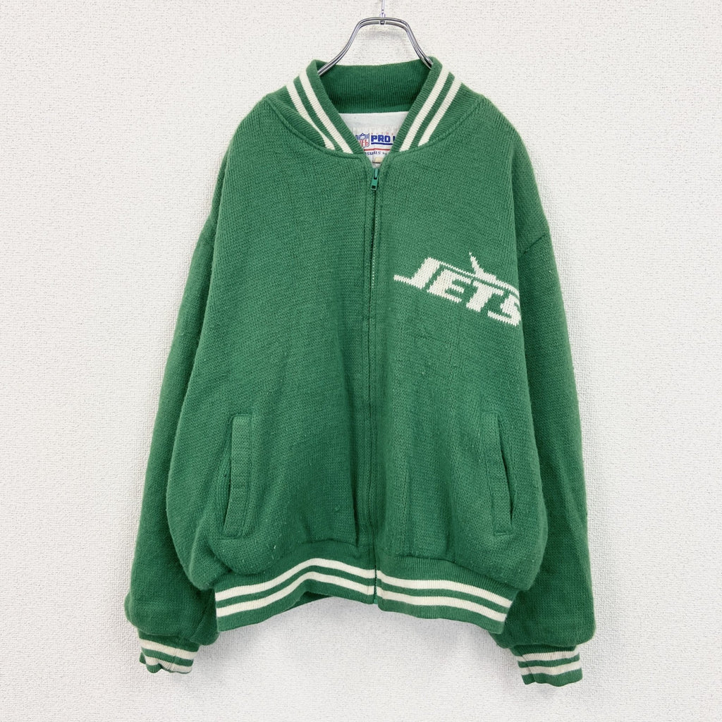 ～90s　PRO LINE　NFL　JETS　フルジップニットスタジャン　ヴィンテージ　緑　グリーン　Lサイズ