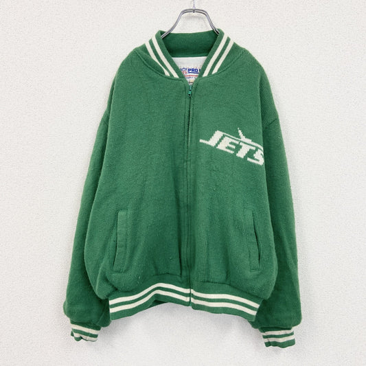 ～90s　PRO LINE　NFL　JETS　フルジップニットスタジャン　ヴィンテージ　緑　グリーン　Lサイズ