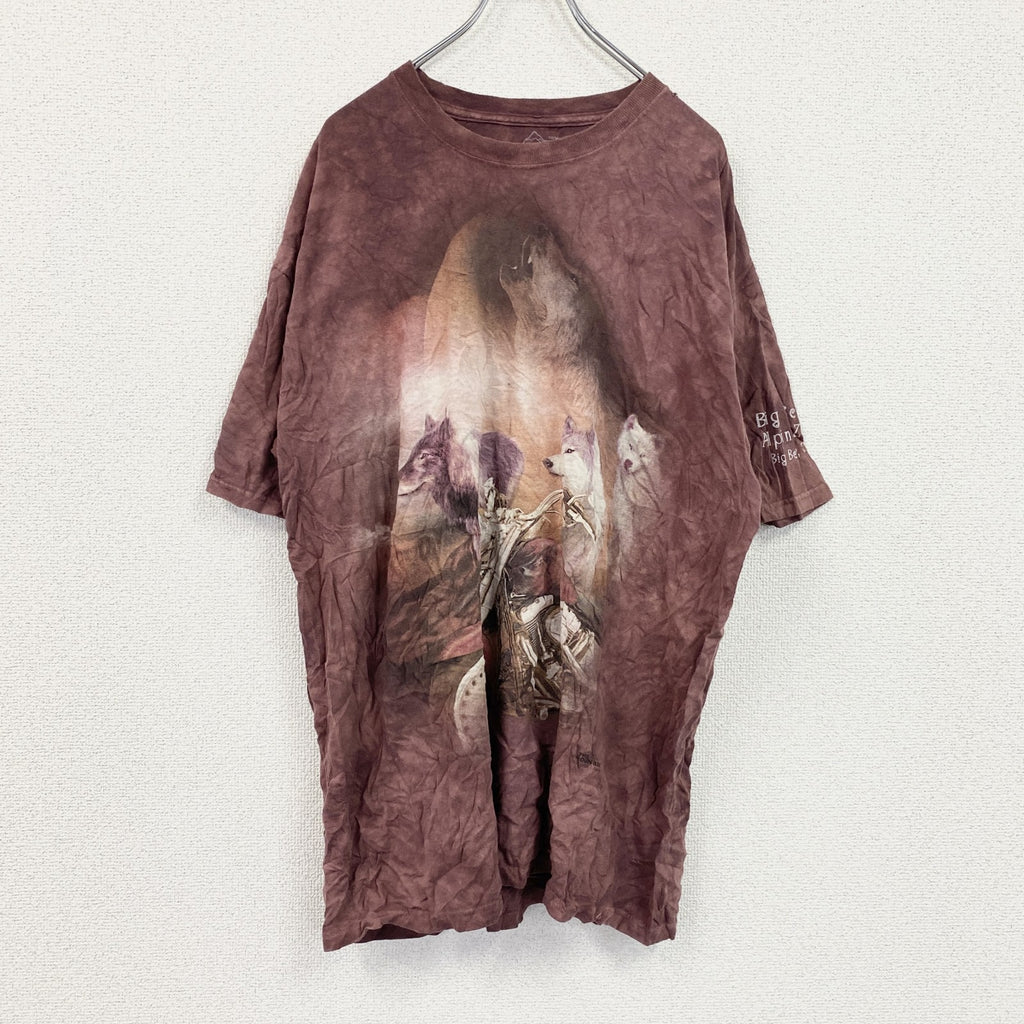 THE MOUNTAIN　ザマウンテン　半袖プリントTシャツ　アニマルT　タイダイ　ワインレッド　XLサイズ