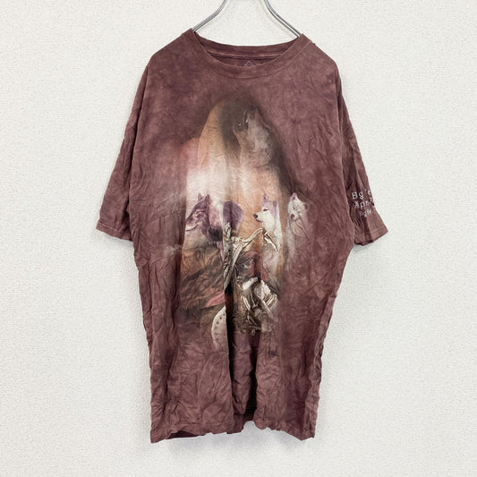 THE MOUNTAIN　ザマウンテン　半袖プリントTシャツ　アニマルT　タイダイ　ワインレッド　XLサイズ
