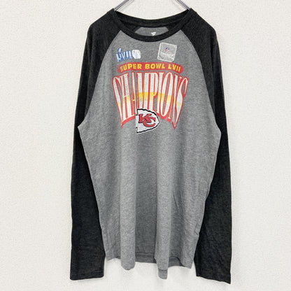 古着 used　Fanatics フィナティックス　NFL　スーパーボウル　長袖ラグランTシャツ　グレー　レトロデザイン　Lサイズ