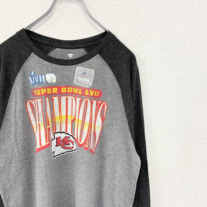 古着 used　Fanatics フィナティックス　NFL　スーパーボウル　長袖ラグランTシャツ　グレー　レトロデザイン　Lサイズ