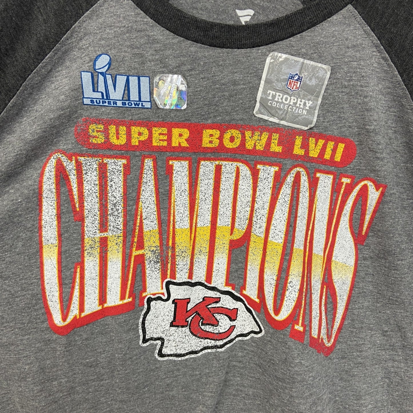 古着 used　Fanatics フィナティックス　NFL　スーパーボウル　長袖ラグランTシャツ　グレー　レトロデザイン　Lサイズ