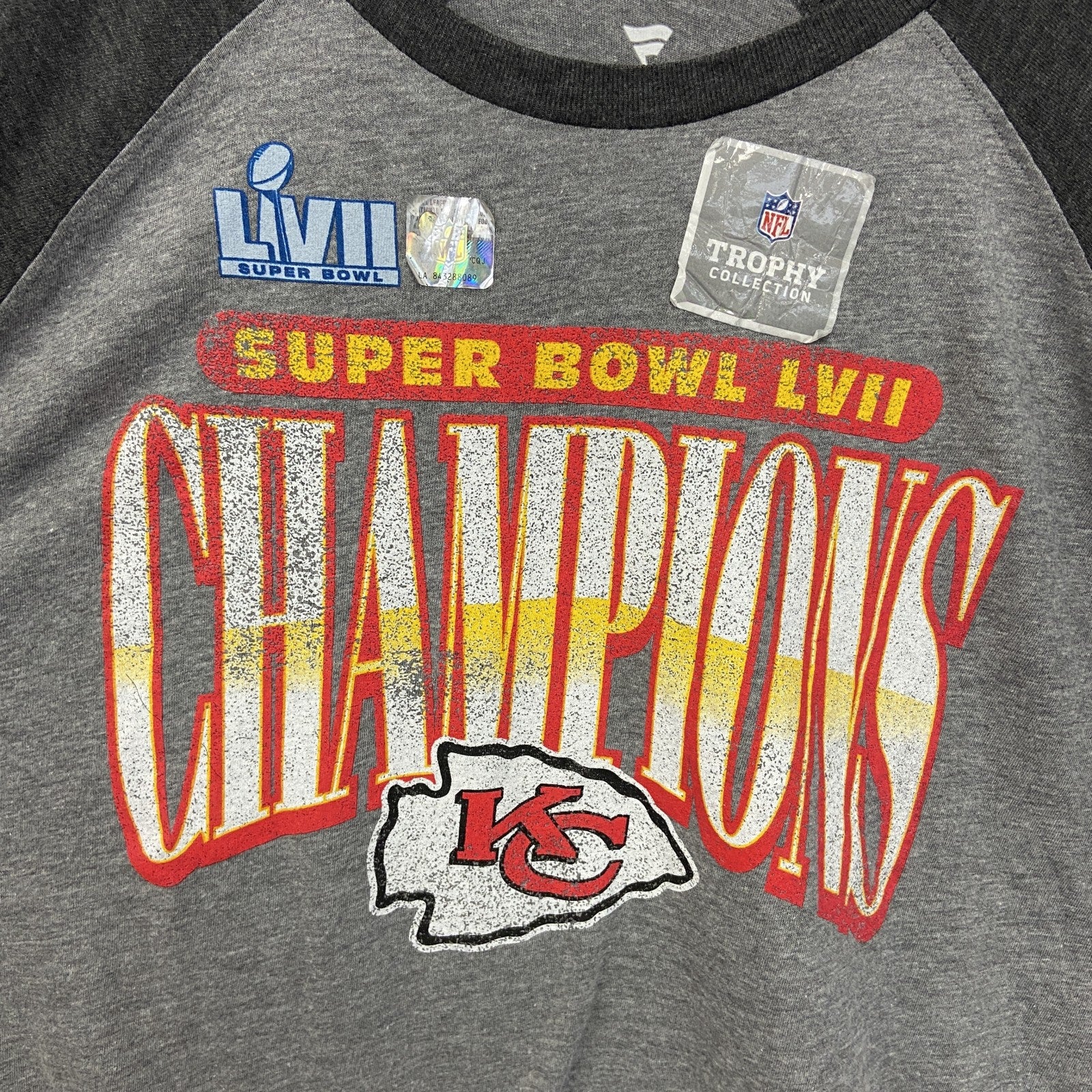 古着 used　Fanatics フィナティックス　NFL　スーパーボウル　長袖ラグランTシャツ　グレー　レトロデザイン　Lサイズ