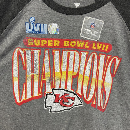 古着 used　Fanatics フィナティックス　NFL　スーパーボウル　長袖ラグランTシャツ　グレー　レトロデザイン　Lサイズ