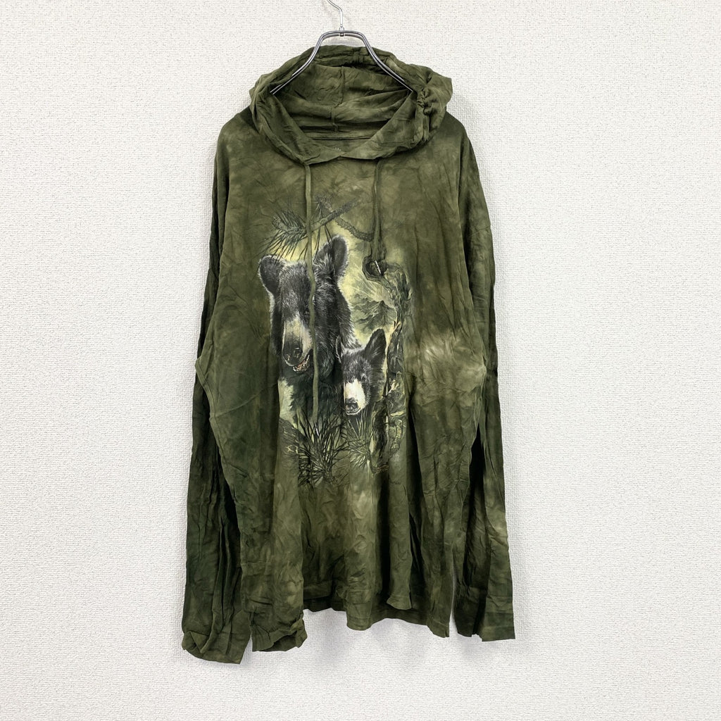 THE MOUNTAIN　フード付き長袖Tシャツ　ロンT　パーカー　アニマルT　タイダイ　緑　グリーン　XLサイズ