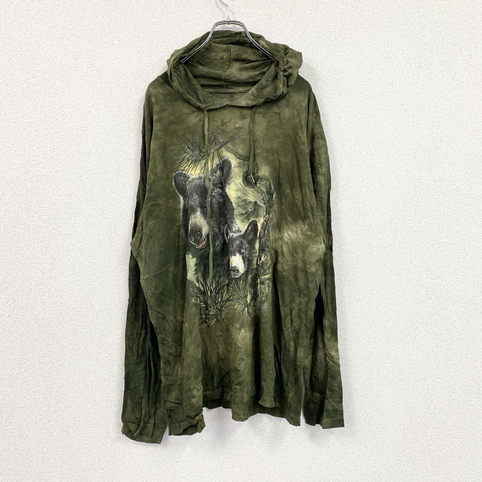 THE MOUNTAIN　フード付き長袖Tシャツ　ロンT　パーカー　アニマルT　タイダイ　緑　グリーン　XLサイズ