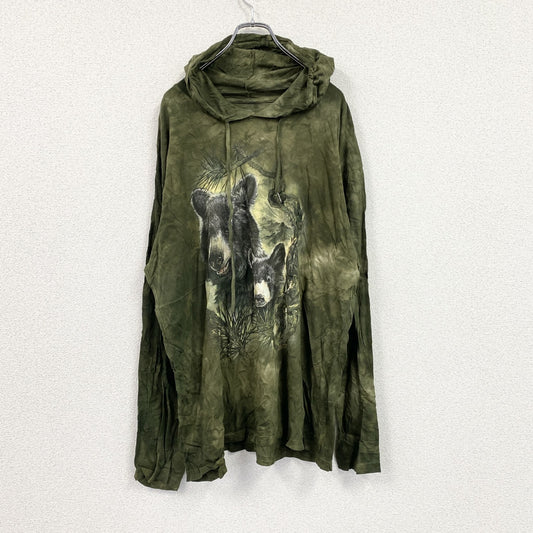 THE MOUNTAIN　フード付き長袖Tシャツ　ロンT　パーカー　アニマルT　タイダイ　緑　グリーン　XLサイズ