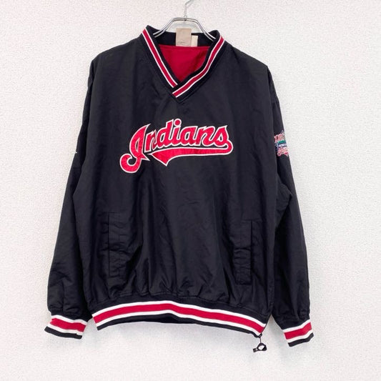 90s　MLB　インディアンス　プルオーバージャケット　ヴィンテージ　黒　ブラック　Lサイズ