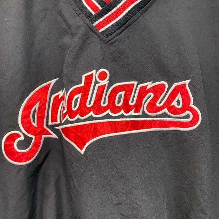 90s　MLB　インディアンス　プルオーバージャケット　ヴィンテージ　黒　ブラック　Lサイズ