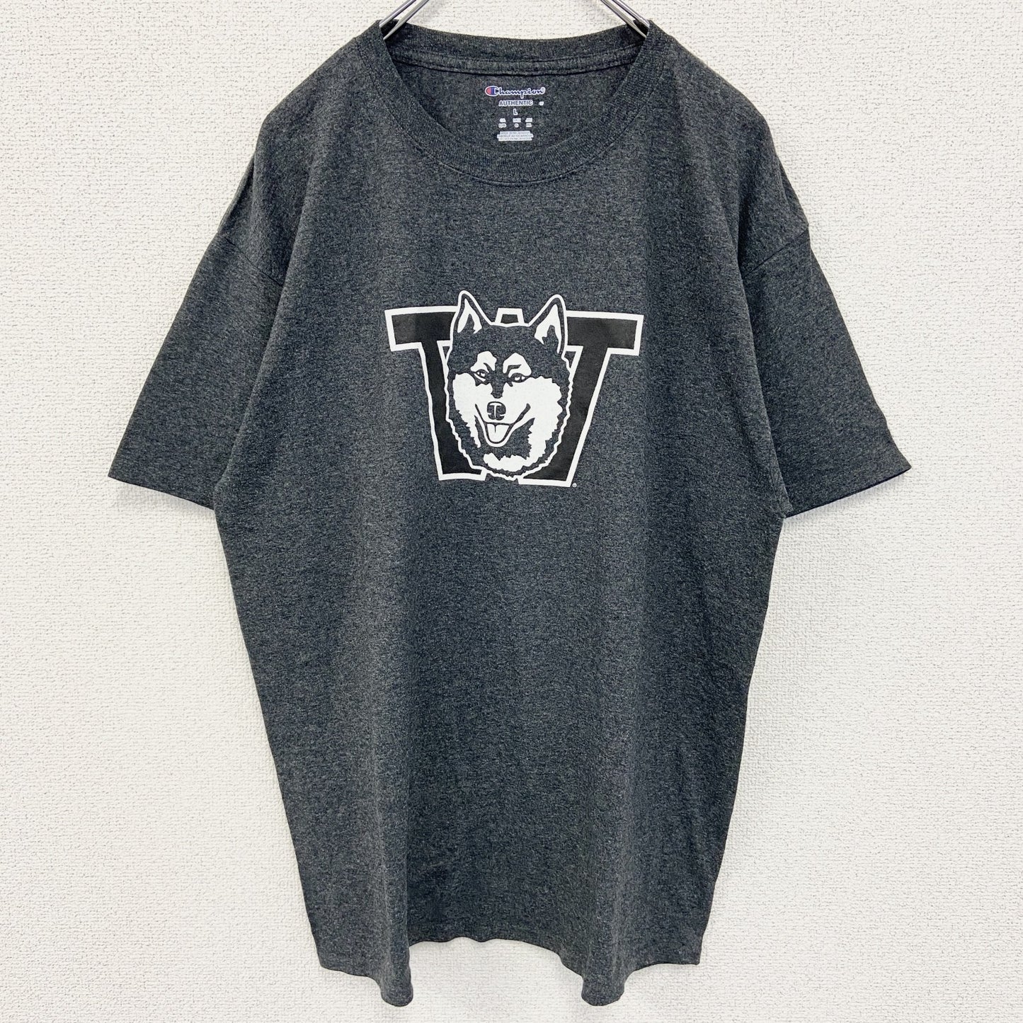 古着 used　Champion チャンピオン　半袖カレッジロゴプリントTシャツ　ワシントン大学　グレー　Lサイズ