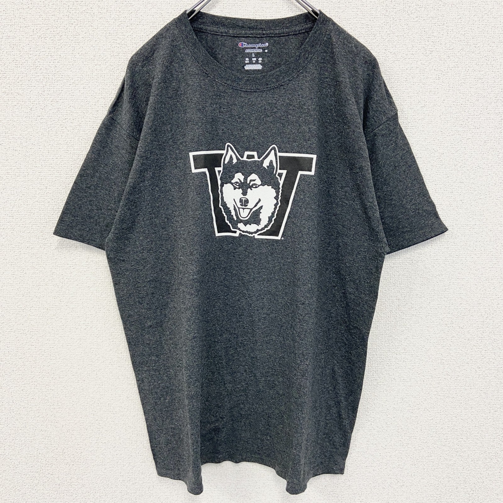 古着 used　Champion チャンピオン　半袖カレッジロゴプリントTシャツ　ワシントン大学　グレー　Lサイズ