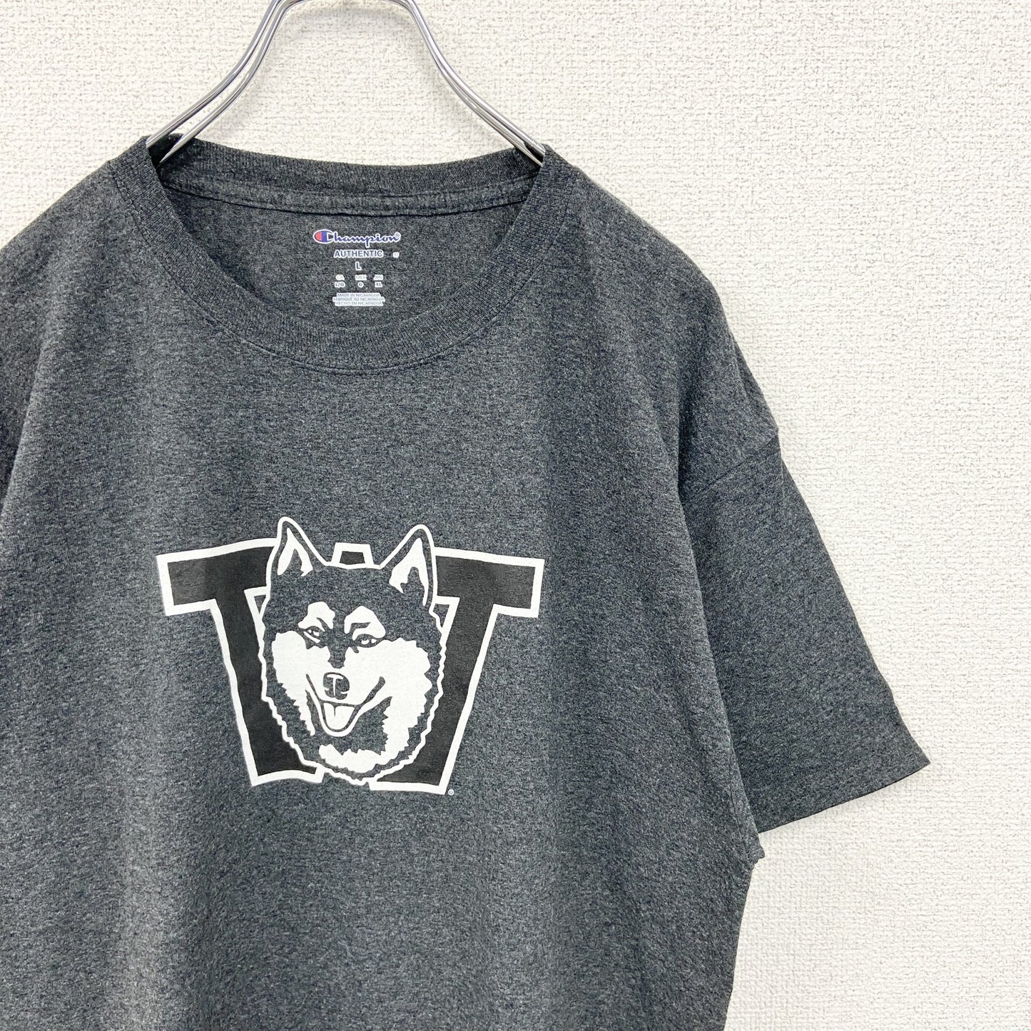 古着 used　Champion チャンピオン　半袖カレッジロゴプリントTシャツ　ワシントン大学　グレー　Lサイズ