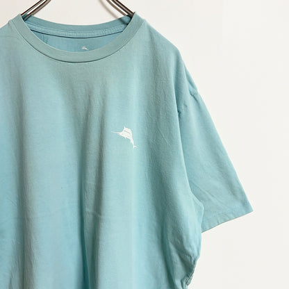古着 used　TommyBahama RELAX　半袖クルーネックTシャツ　バックプリント　釣り　水色　ライトブルー　春夏服