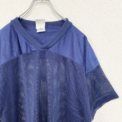 古着 used　ADAMS USA　半袖デザインTシャツ　メッシュ　青　ブルー　Vネック　個性的　レトロ　Lサイズ
