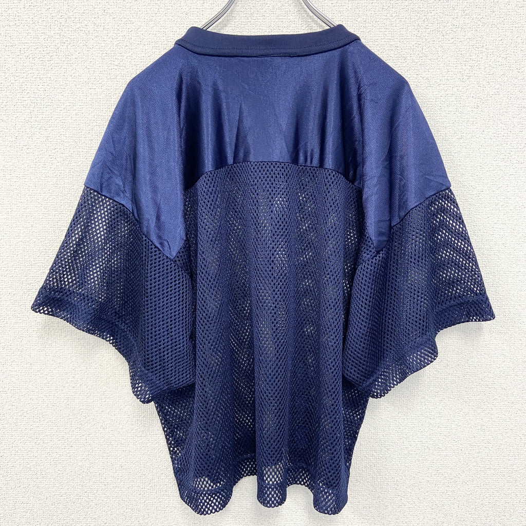 古着 used　ADAMS USA　半袖デザインTシャツ　メッシュ　青　ブルー　Vネック　個性的　レトロ　Lサイズ