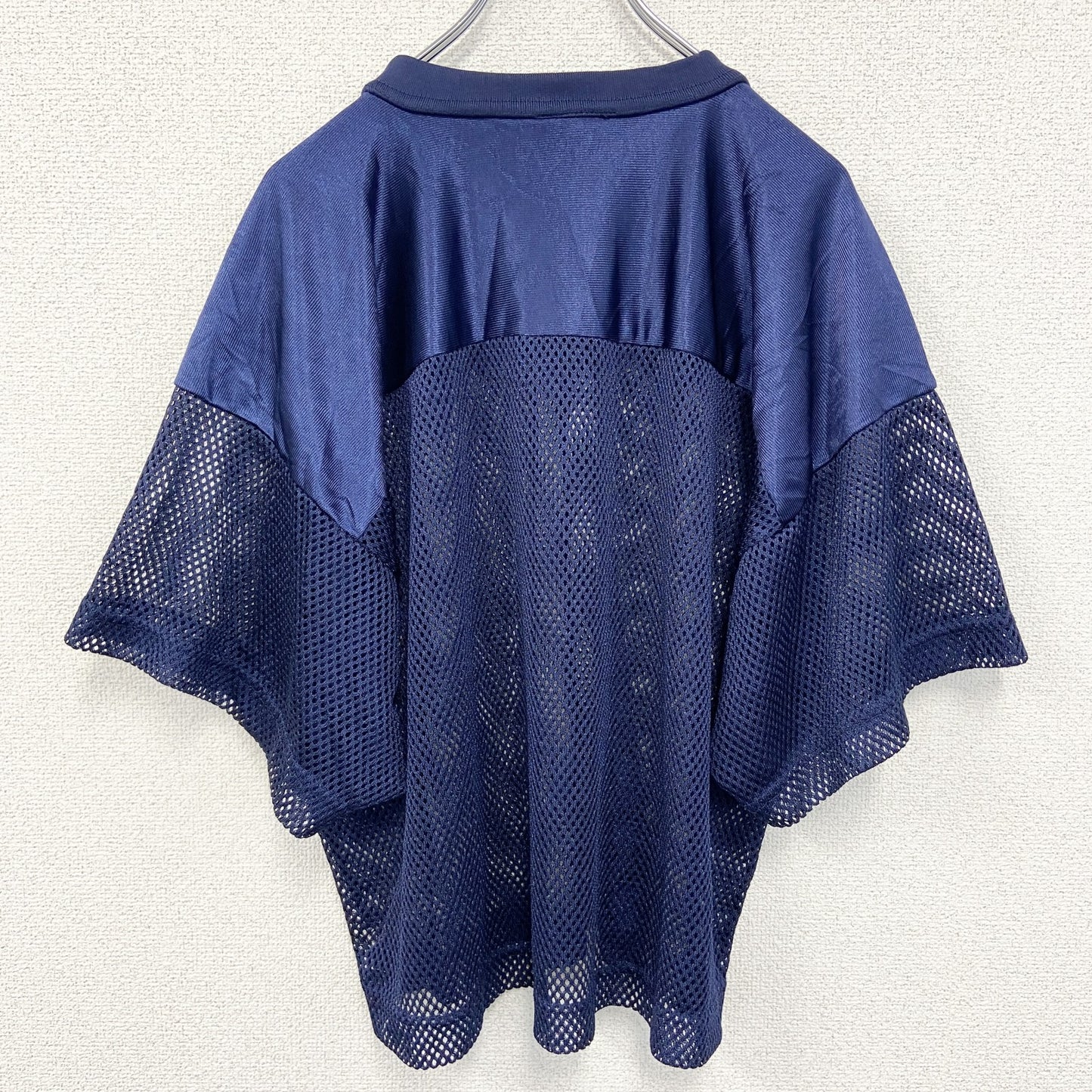 古着 used　ADAMS USA　半袖デザインTシャツ　メッシュ　青　ブルー　Vネック　個性的　レトロ　Lサイズ