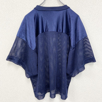 古着 used　ADAMS USA　半袖デザインTシャツ　メッシュ　青　ブルー　Vネック　個性的　レトロ　Lサイズ