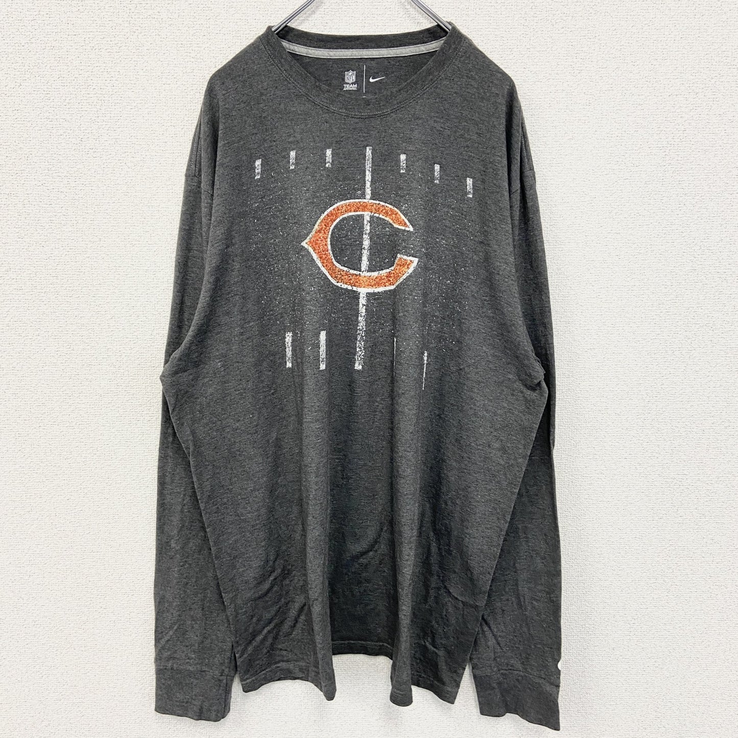 古着 used　NFL　CHICAGO BEARS　長袖ロゴプリントTシャツ　ダークグレー　ビックシルエット　XXXLサイズ