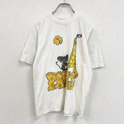 00s　半袖プリントTシャツ　アニマルT　エッフェル塔　ユーロヴィンテージ　白　ホワイト　