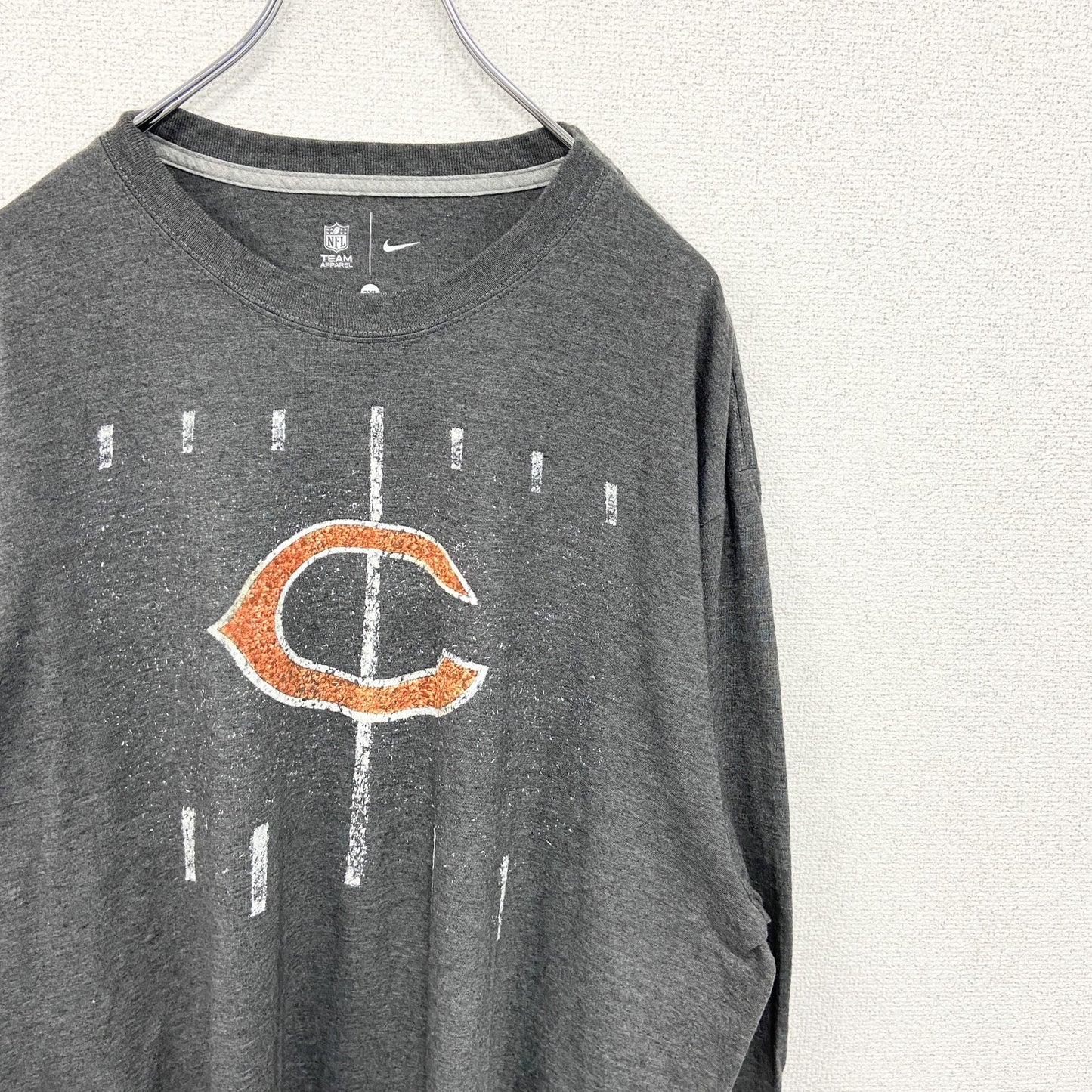 古着 used　NFL　CHICAGO BEARS　長袖ロゴプリントTシャツ　ダークグレー　ビックシルエット　XXXLサイズ
