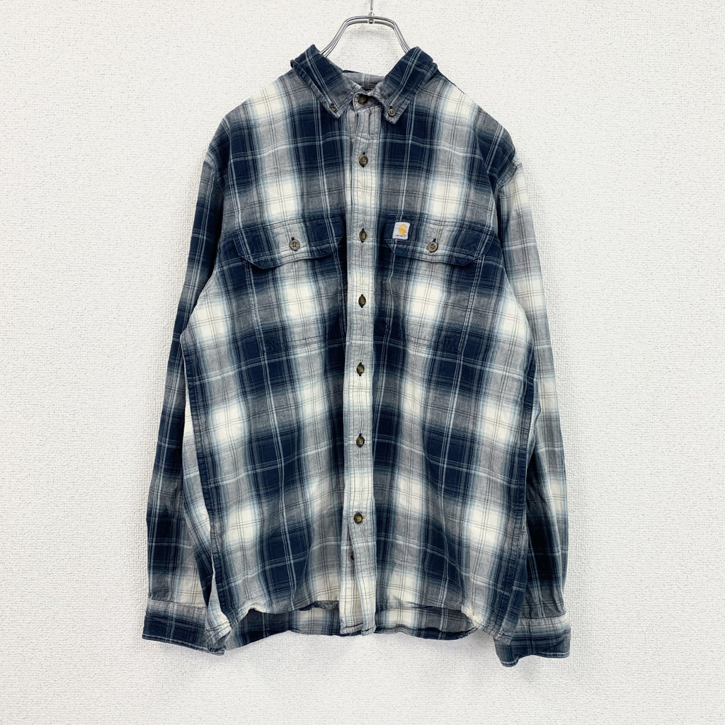 Carhartt　カーハート　長袖ボタンダウンシャツ　オンブレチェック　紺　ネイビー　Mサイズ