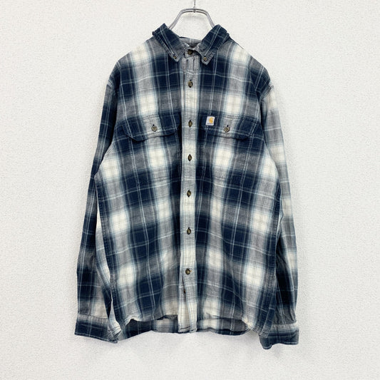Carhartt　カーハート　長袖ボタンダウンシャツ　オンブレチェック　紺　ネイビー　Mサイズ